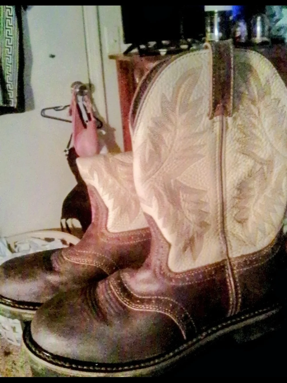 Men's Justin Two-Tone Brown & Cream Western Work Boots